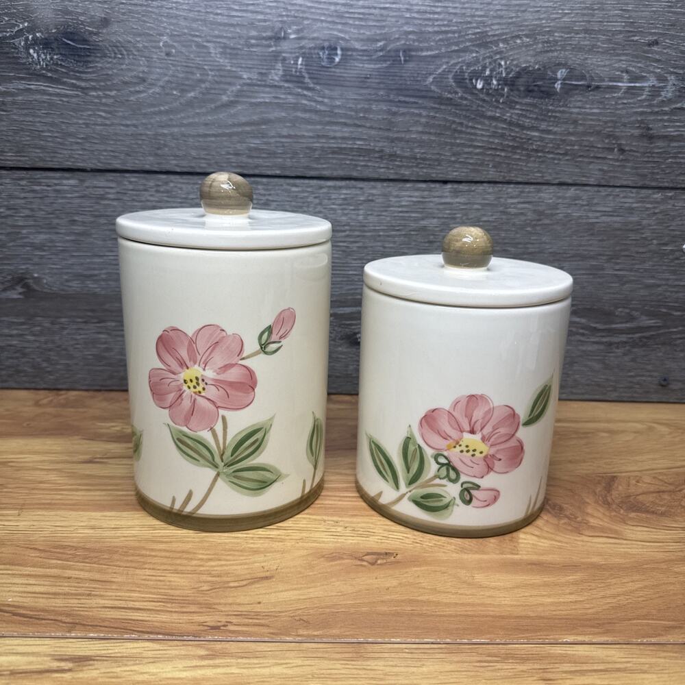 Vtg Franciscan Desert Rose Canister 6.5" & 5.5” Tall Made In Portugal~ Set Of 2